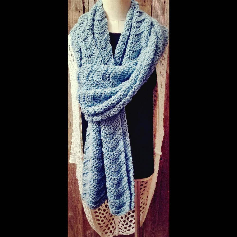 Donation Blue Crochet Long Scarf